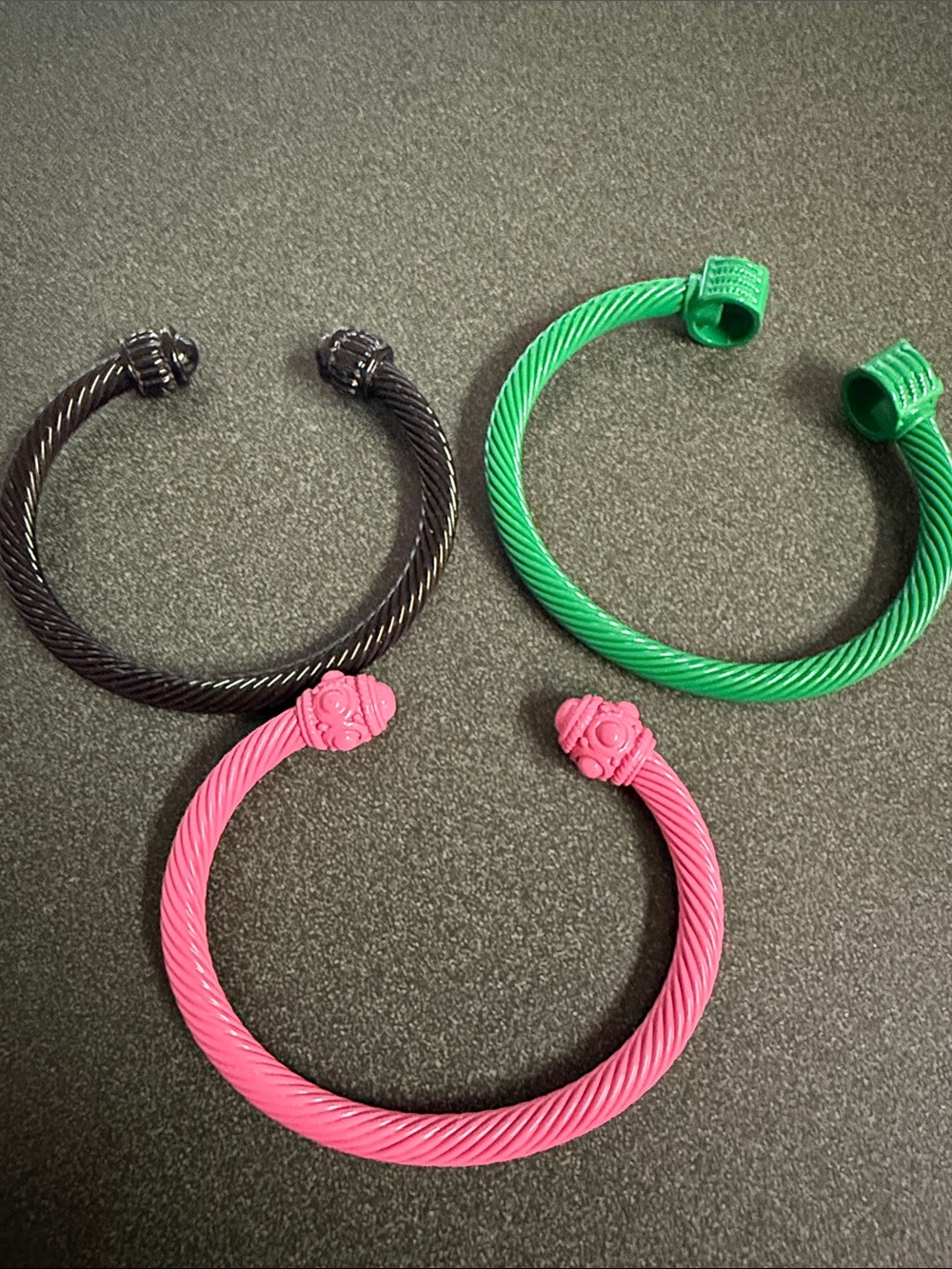 Plunder Pink, Green, and Black Cable Cuff Bracelet Set